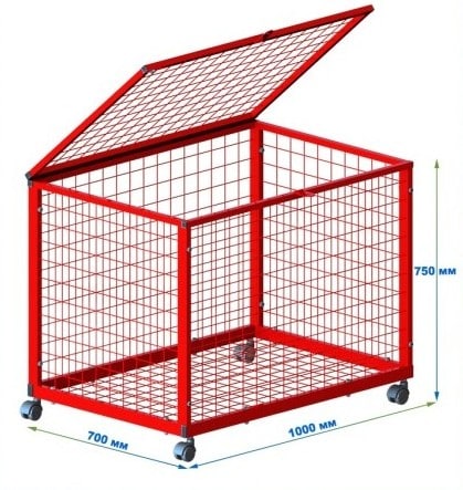 Контейнер сетчатый с крышкой разборный для мячей (цвет красный)