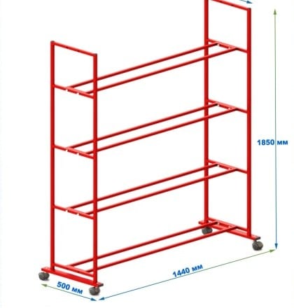 Стеллаж на колесиках для мячей (цвет красный)